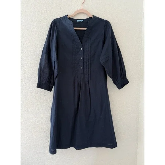 J. McLaughlin Pullover Sabina Cotton Dress Size S Pleated Balloon Sleeves Navy